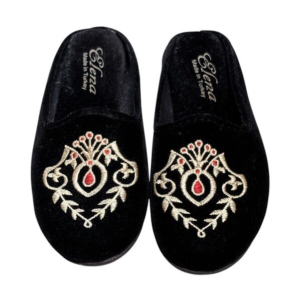 Elena Gold and Black Baroque Slippers embroidered velvet boho classic size 38 - Picture 1 of 9
